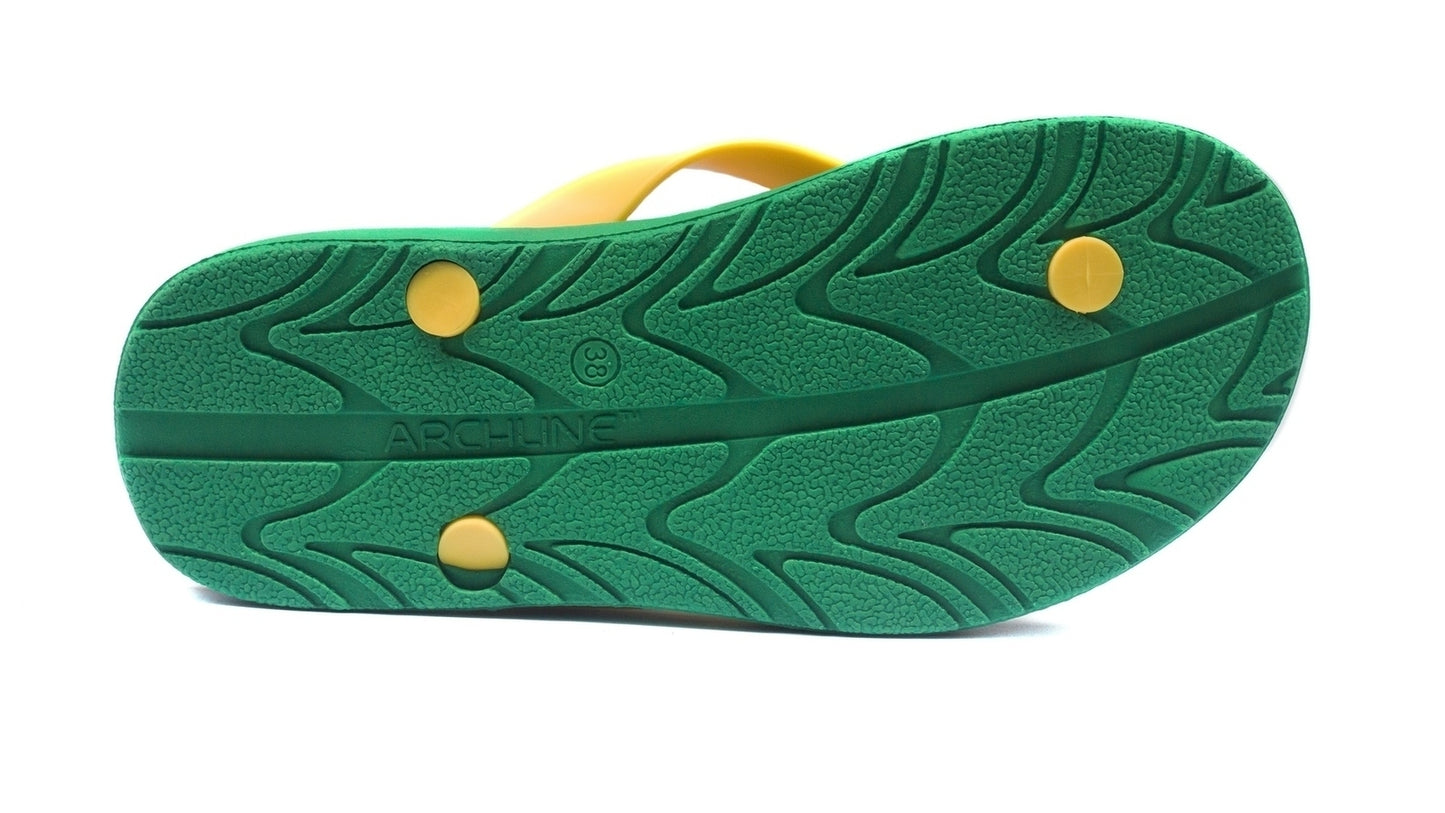 ARCHLINE Flip Flops Orthotic Thongs Arch Support Shoes Footwear - Green/Gold - EUR 35