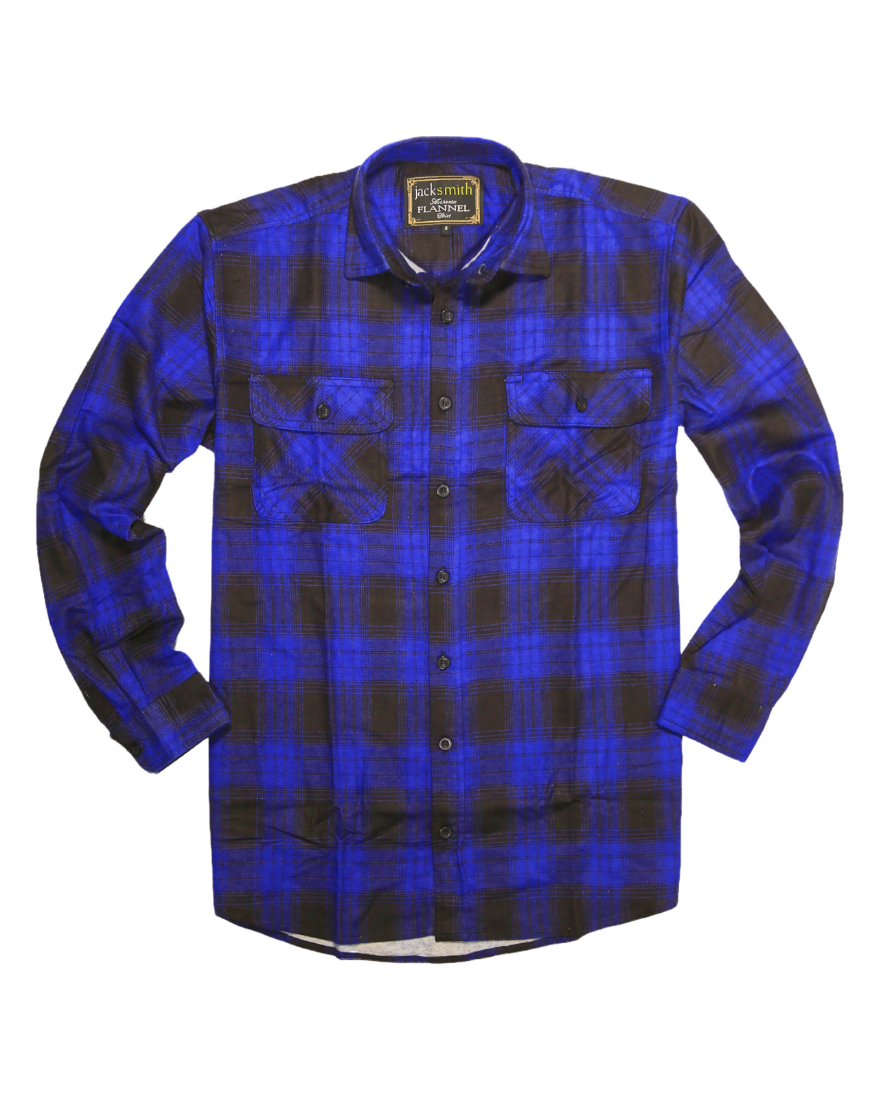 Mens Flannelette Long Sleeve Shirt 100% Cotton Check Authentic Flannel - Full Placket - Royal Blue - 3XL