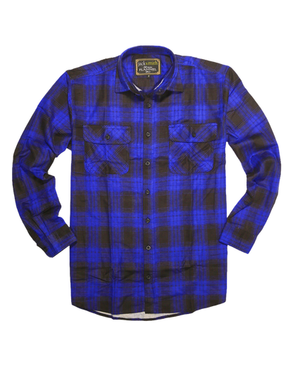 Mens Flannelette Long Sleeve Shirt 100% Cotton Check Authentic Flannel - Full Placket - Royal Blue - 3XL