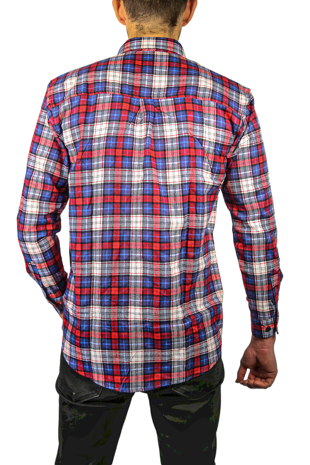 Mens Flannelette Long Sleeve Shirt 100% Cotton Check Authentic Flannel - Full Placket - Navy/Red/White - 3XL