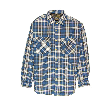 Mens Flannelette Long Sleeve Shirt 100% Cotton Check - Full Placket - Spanish Blue - 3XL