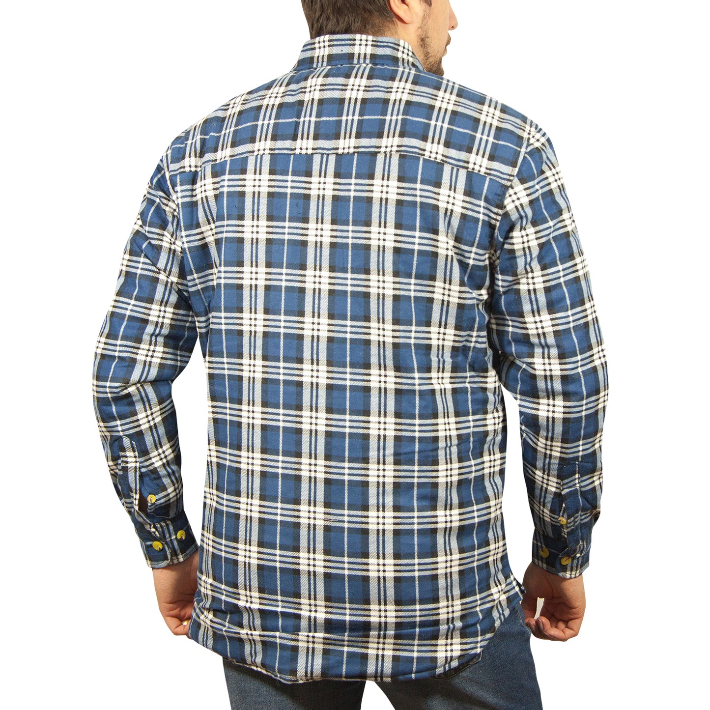 Mens Flannelette Long Sleeve Shirt 100% Cotton Check - Full Placket - Spanish Blue - 3XL