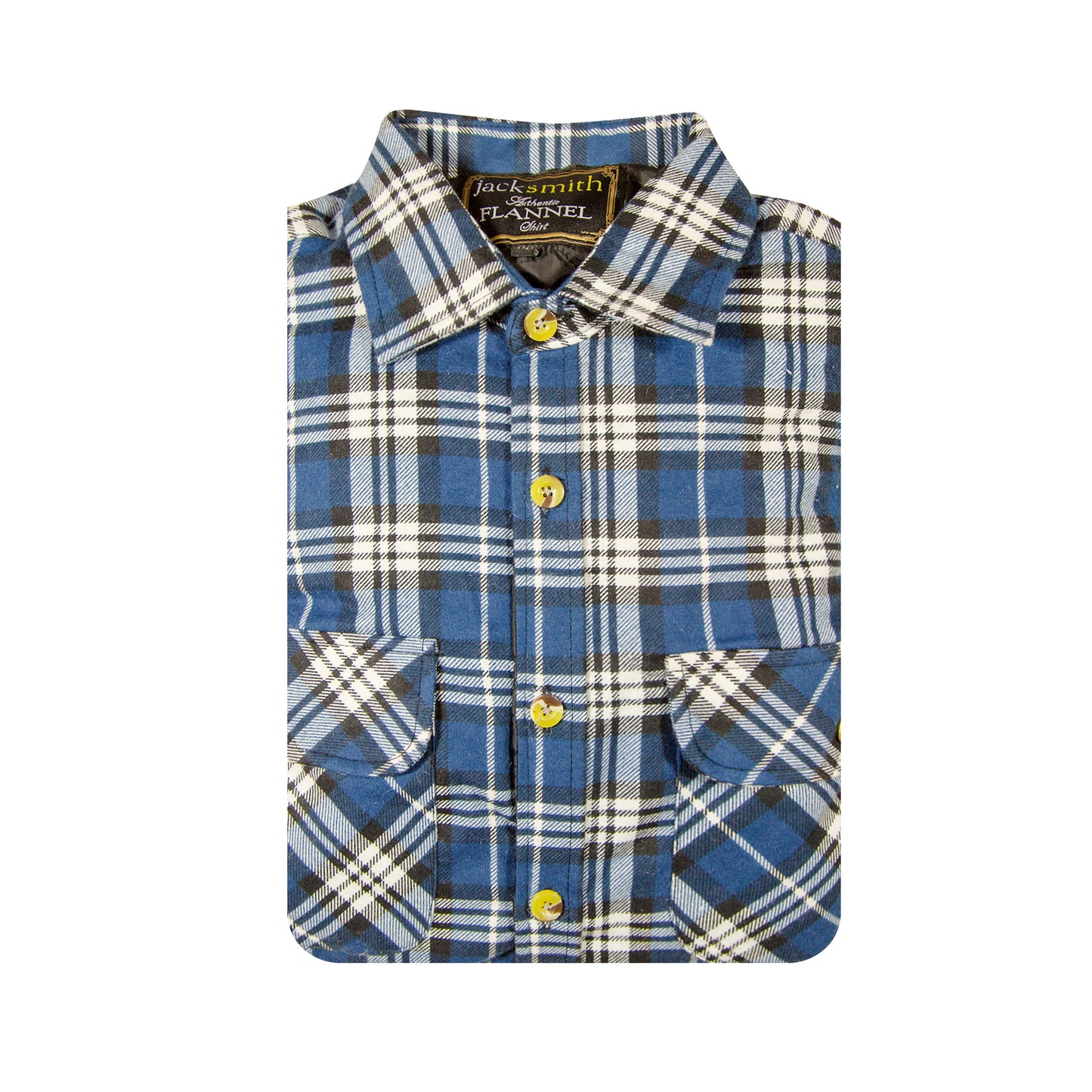 Mens Flannelette Long Sleeve Shirt 100% Cotton Check - Full Placket - Spanish Blue - M