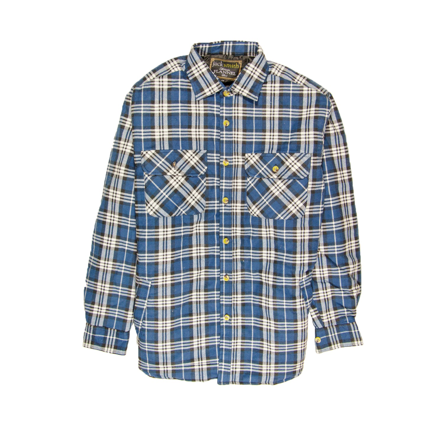 Mens Flannelette Long Sleeve Shirt 100% Cotton Check - Full Placket - Spanish Blue - S