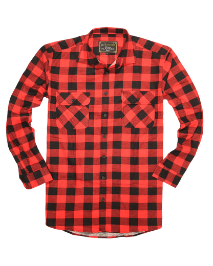 Mens 100% Cotton Flannelette Shirt Long Sleeve Check Authentic Flannel - Red/Black - XXL