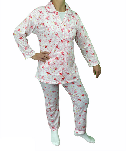 Womens PYJAMAS PJs Set Pajamas Ladies Cotton PJ Womens Long Sleeve Sleepwear - Pink - 14