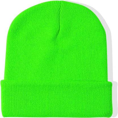 PLAIN BEANIE Unisex Mens Womens Winter Warm Hat Ski Cap Knit One Size - Fluro Green