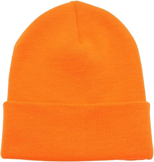 PLAIN BEANIE Unisex Mens Womens Winter Warm Hat Ski Cap Knit One Size - Fluro Orange