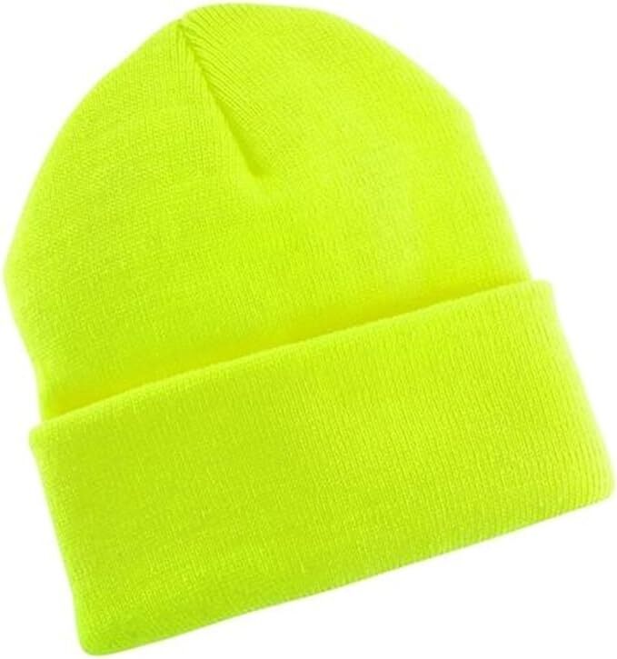 PLAIN BEANIE Unisex Mens Womens Winter Warm Hat Ski Cap Knit One Size - Fluro Yellow