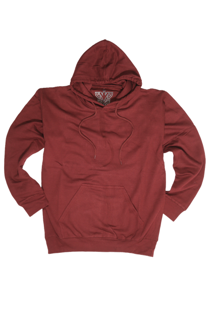 Adult Mens 100% Cotton Fleece Hoodie Jumper Pullover Sweater Warm Sweatshirt - Maroon/Burgundy - L