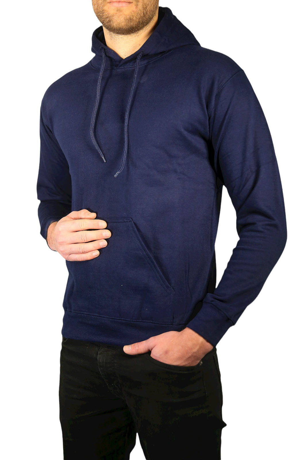 Adult Mens 100% Cotton Fleece Hoodie Jumper Pullover Sweater Warm Sweatshirt - Navy - L