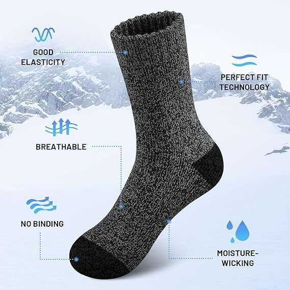 6 Pairs Heavy Duty Wool Blend Work Socks Extra Thick Cushion in Assorted Colours - 6-11