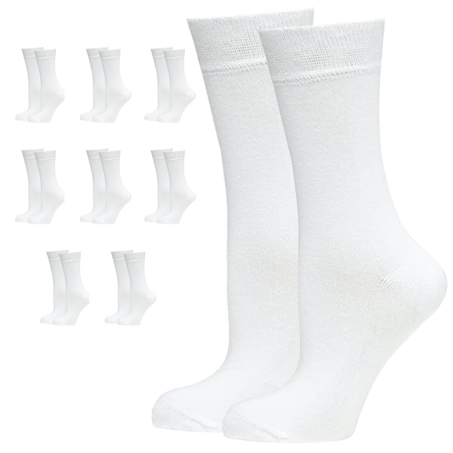 9 Pairs BAMBOO SOCKS Crew Natural Eco Healthy Enviro Unisex Work Business BULK - White - 11-14