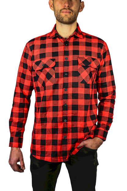 Jacksmith Quilted Flannelette Shirt Mens Jacket 100% Cotton Padded Warm Winter Flannel - Red/Black - 6XL