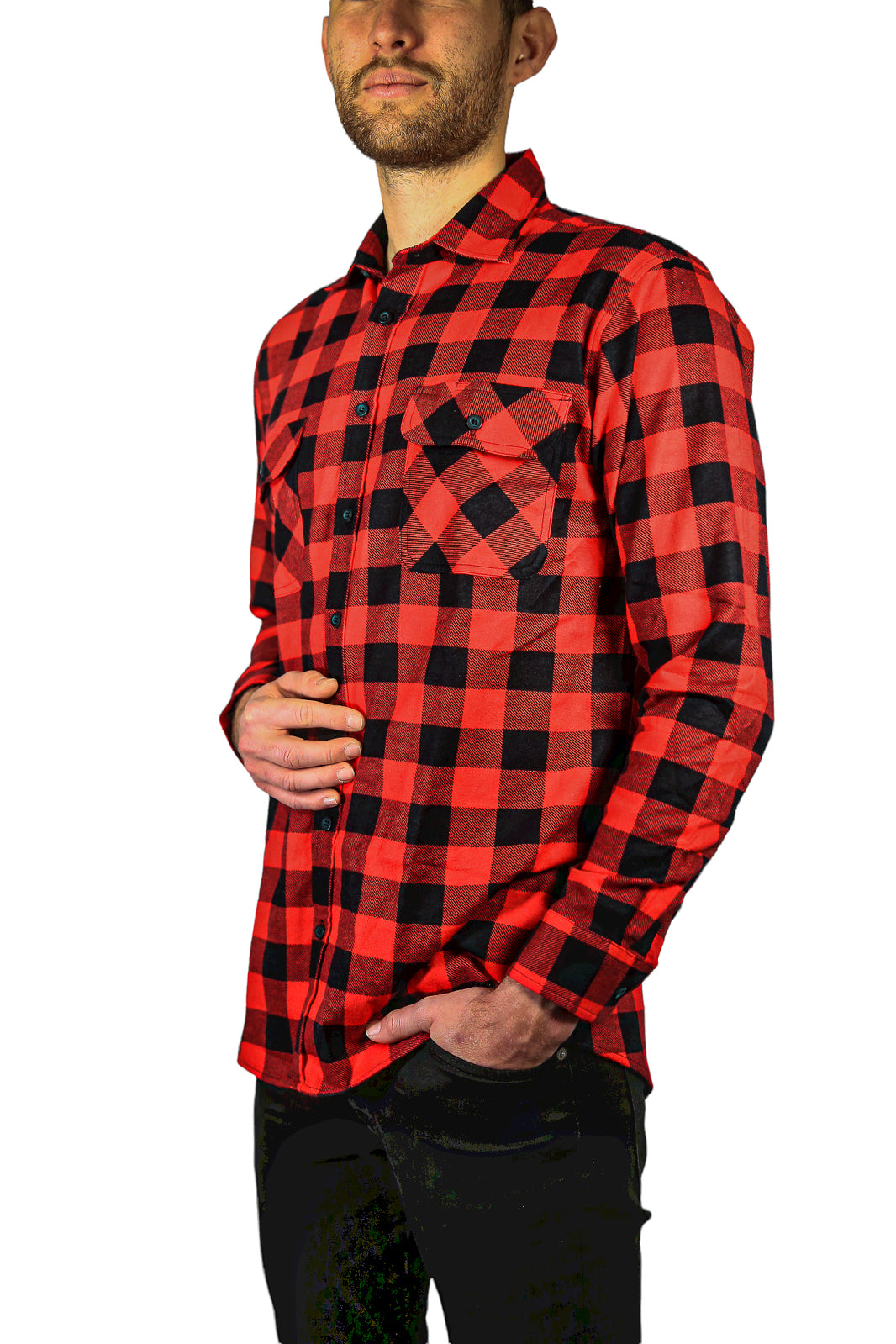 Jacksmith Quilted Flannelette Shirt Mens Jacket 100% Cotton Padded Warm Winter Flannel - Red/Black - 6XL