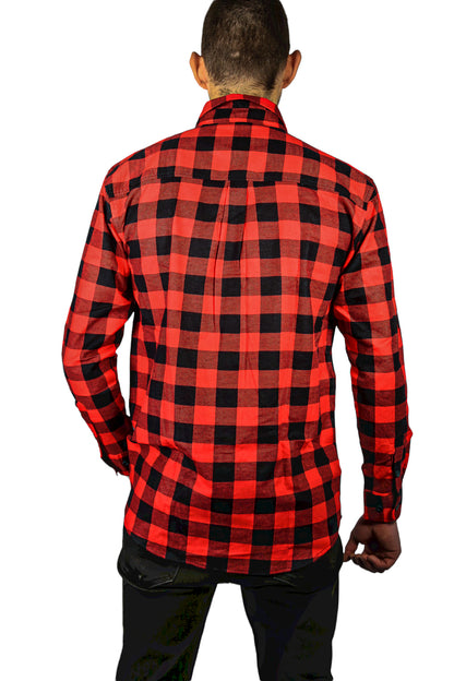 Jacksmith Quilted Flannelette Shirt Mens Jacket 100% Cotton Padded Warm Winter Flannel - Red/Black - 6XL