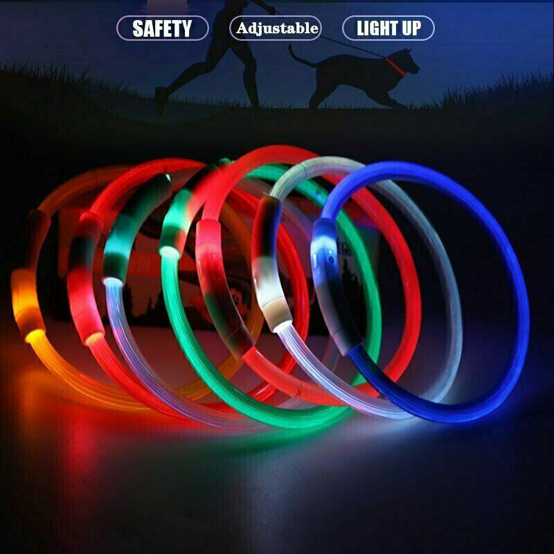 Rechargeable Night LED Dog Collar USB Glow Flashing Light Up Pet Collars Safety-Red-Diameter Length-70cm