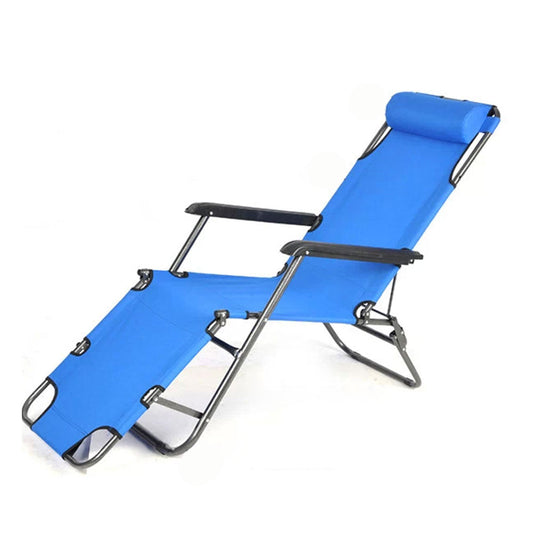 Reclining Sun Beach Deck Lounge Chair Outdoor Folding Camping Fishing Arm Rest - blue