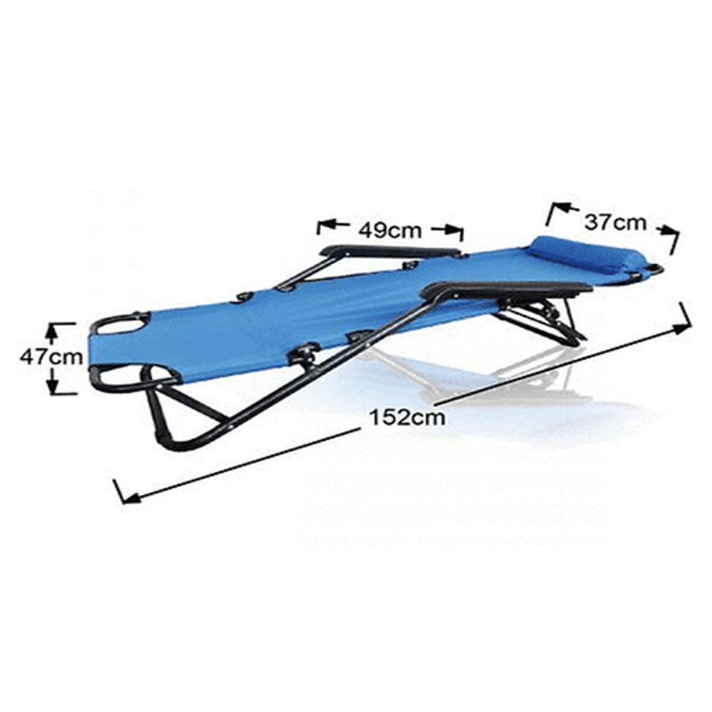 Reclining Sun Beach Deck Lounge Chair Outdoor Folding Camping Fishing Arm Rest - blue