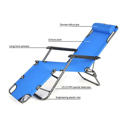 Reclining Sun Beach Deck Lounge Chair Outdoor Folding Camping Fishing Arm Rest - blue