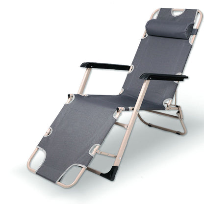 Reclining Sun Beach Deck Lounge Chair Outdoor Folding Camping Fishing Arm Rest - grey