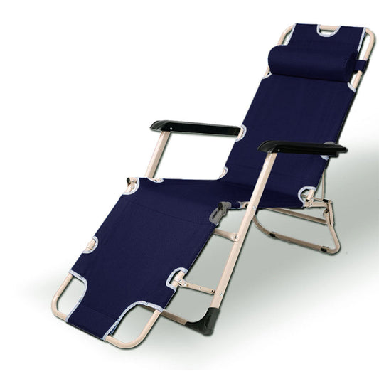 Reclining Sun Beach Deck Lounge Chair Outdoor Folding Camping Fishing Arm Rest - navy