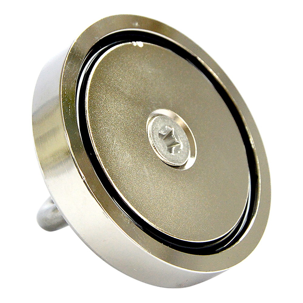 Round Neodymium Fishing Magnet with Countersunk Hole and Eyebolt, 500 LBS pull