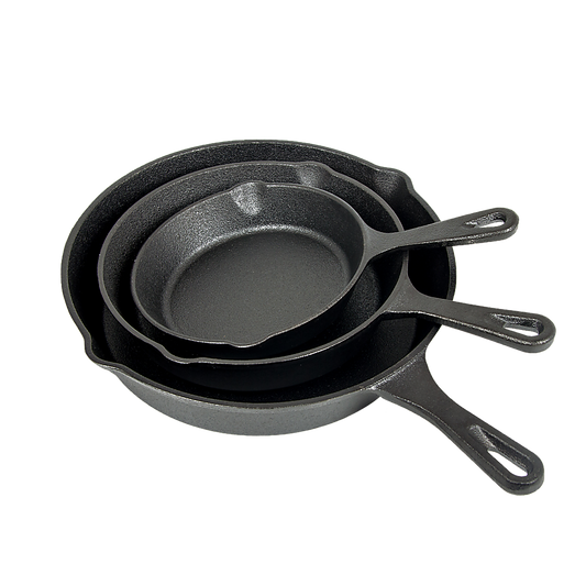 Pre Seasoned Cast Iron Skillet Fry Pan Set 3 Pcs Frying Pan Set