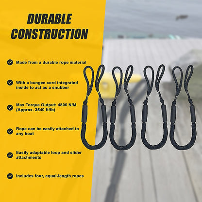 4 Pack Marine Bungee Dock Line Boat Mooring Rope Anchor Cord Stretch