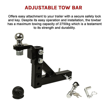 Adjustable Tow Bar Tongue Hitch 50mm Ball Towbar Drop Trailer Caravan 4WD