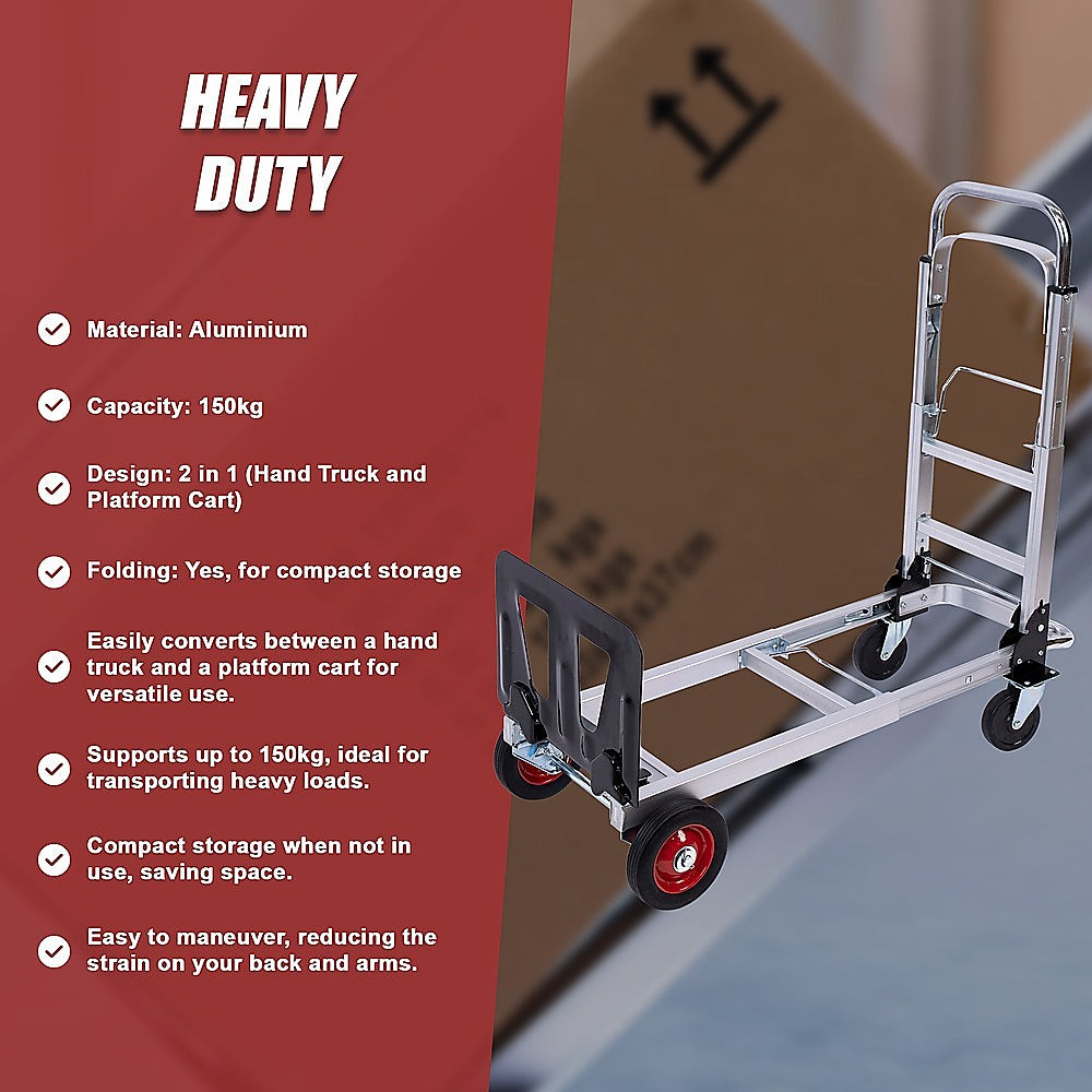 Hand Truck 2 in 1 Folding Dolly Cart 180kg Capacity Heavy Duty Aluminium