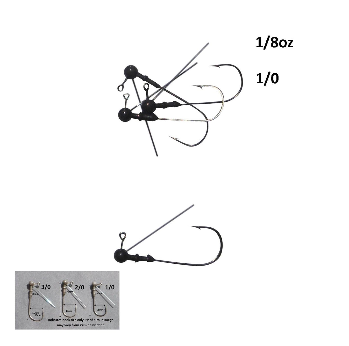 Vike 1/8 oz Weedless Round Jig Head with a Size 1/0 Hook Tungsten, 3 pack