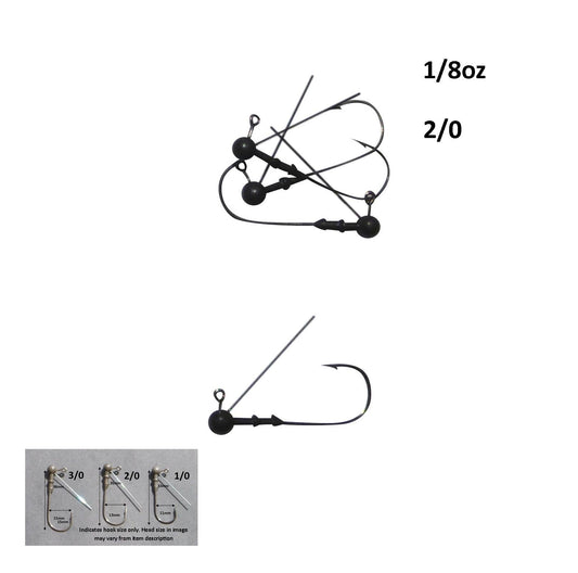 Vike 1/8 oz Weedless Round Jig Head with a Size 2/0 Hook Tungsten, 3 pack