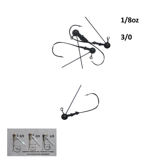 Vike 1/8 oz Weedless Round Jig Head with a Size 3/0 Hook Tungsten, 3 pack