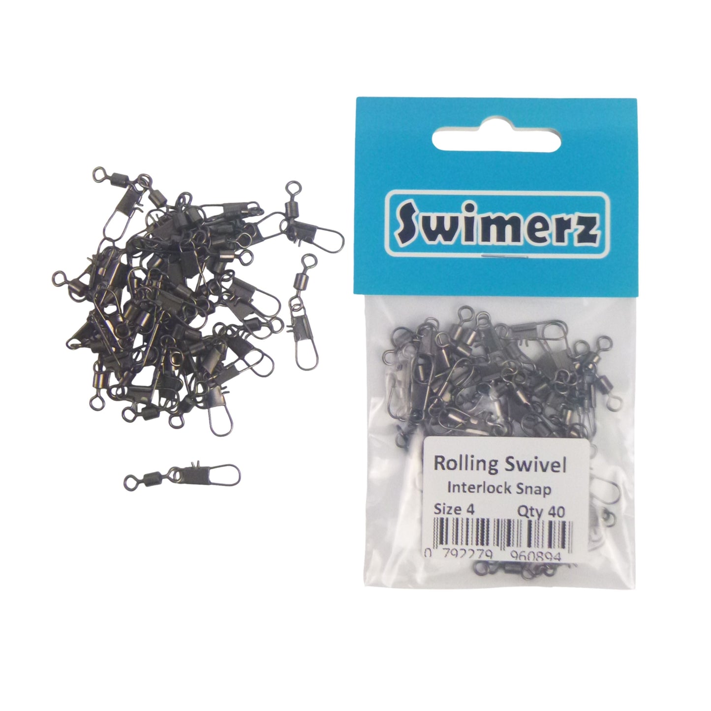 Swimerz Rolling Swivel w Interlock Snap, Size 4, 40 pack