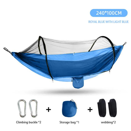 Outdoor Camping Hammock with Mosquito Net - 240x100cm Lightweight Portable Hammock Single Blue