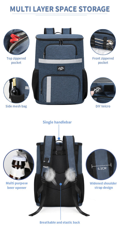 Insulated Cooler Backpack - Portable Outdoor Picnic and Beverage Bag with Bottle Opener (Navy blue)