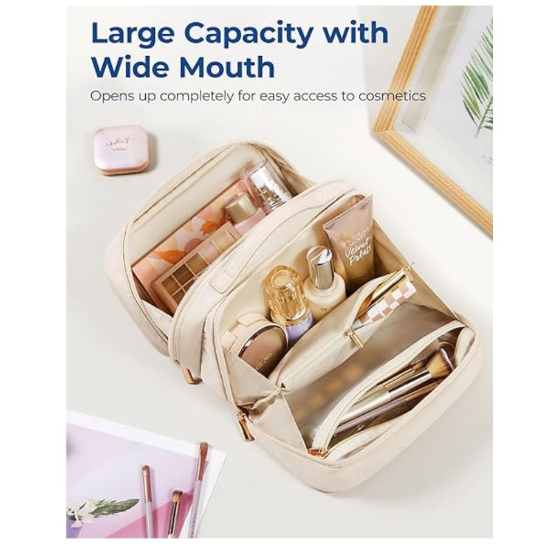 Pink Travel Makeup Organizer - Portable Cosmetic Storage Box for Toiletries and Cosmetics