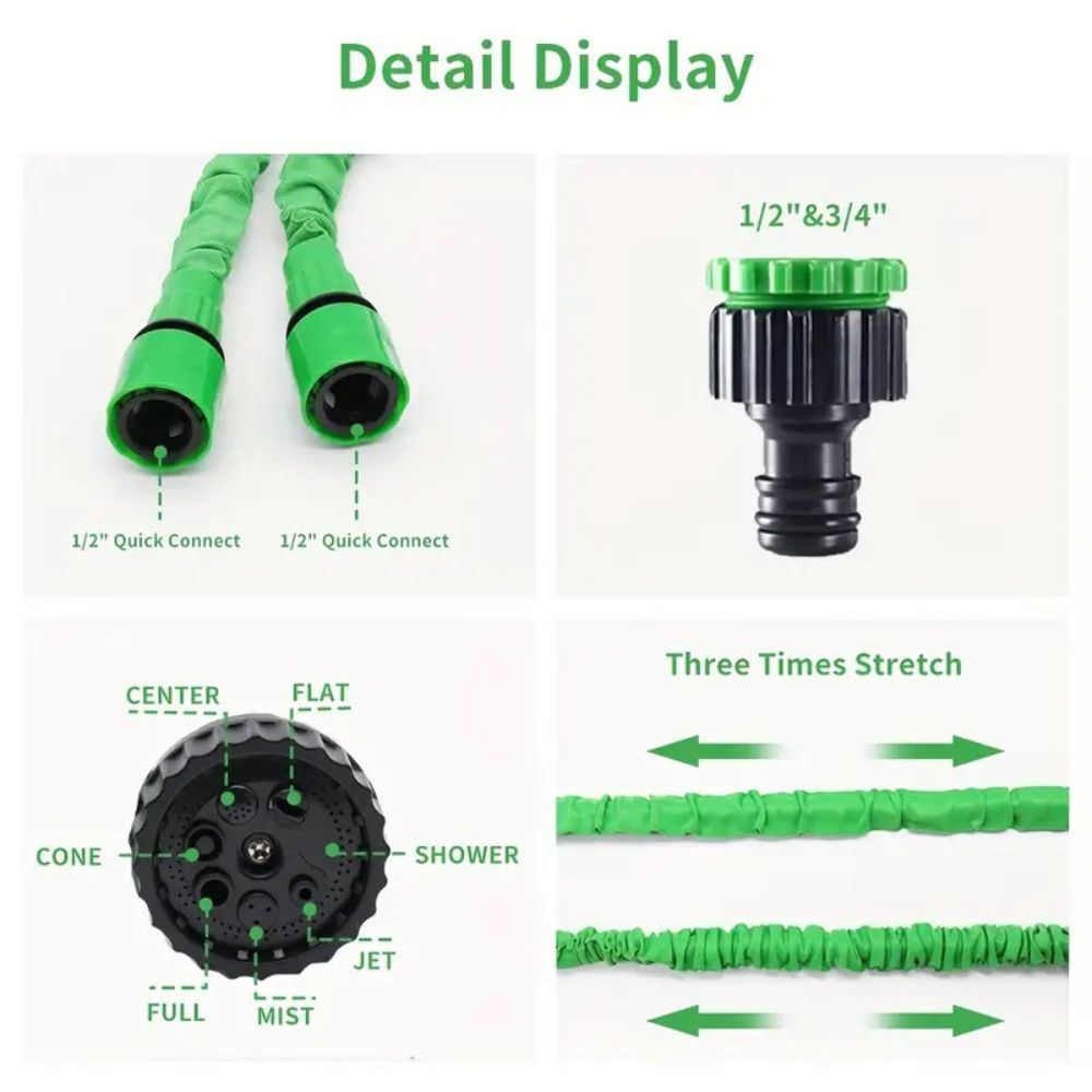 15m Anti-Kink Expandable Garden Hose - Flexible, Tangle-Free Water Hose with Adjustable Spray Nozzle