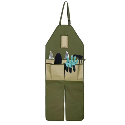 Khaki Pocket Heavy-Duty Gardening Apron with Adjustable Straps and Multi-Pocket Design