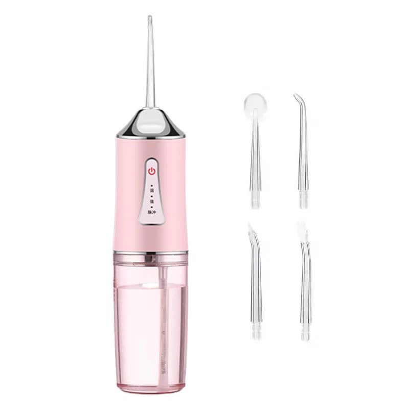 Pink Electric Portable Water Flosser - Smart 4-Head Oral Irrigation Teeth Cleaner, Pulse Cleaning for Home Use