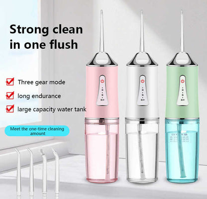 Pink Electric Portable Water Flosser - Smart 4-Head Oral Irrigation Teeth Cleaner, Pulse Cleaning for Home Use