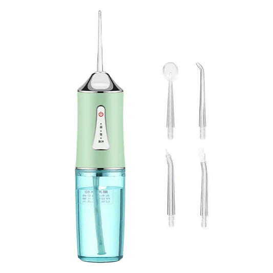 Green Electric Portable Water Flosser - Smart 4-Head Oral Irrigation Teeth Cleaner, Pulse Cleaning for Home Use