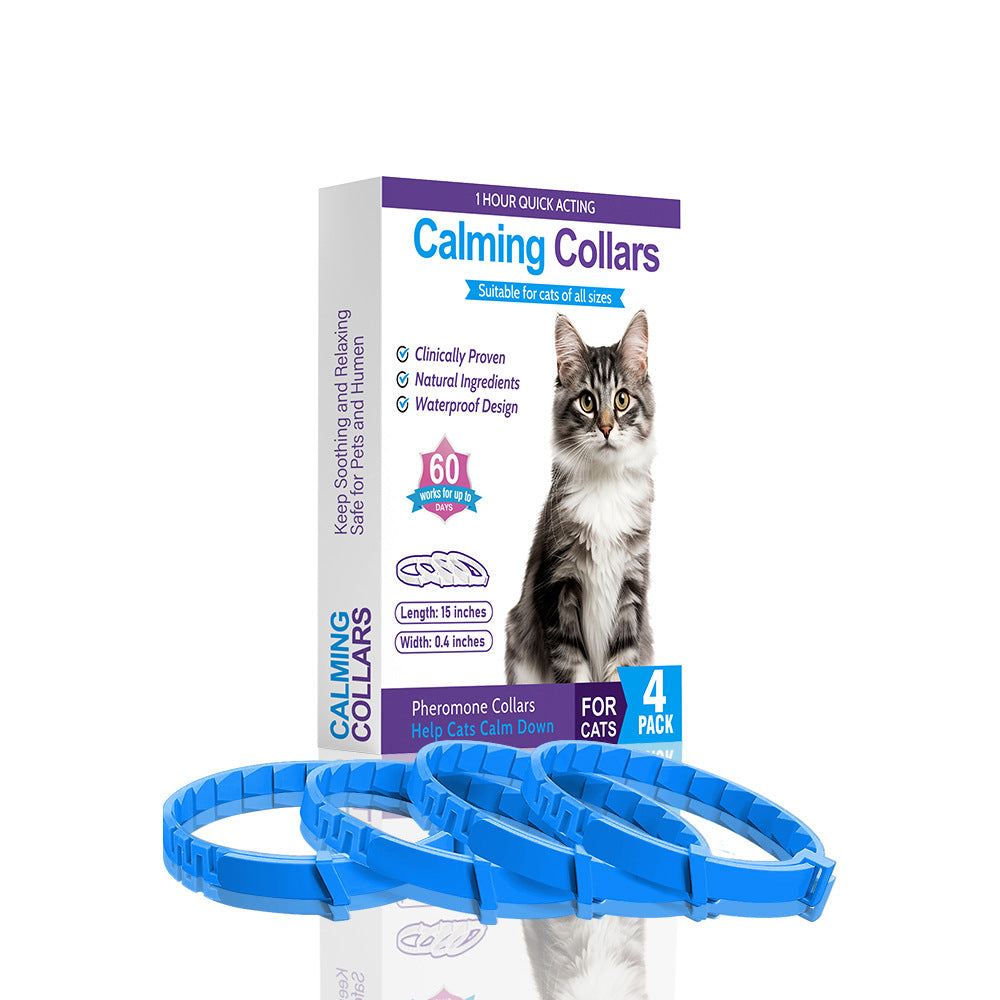 Blue Calming Collars for Cats - Natural Anxiety Relief, Adjustable, 4 Pack