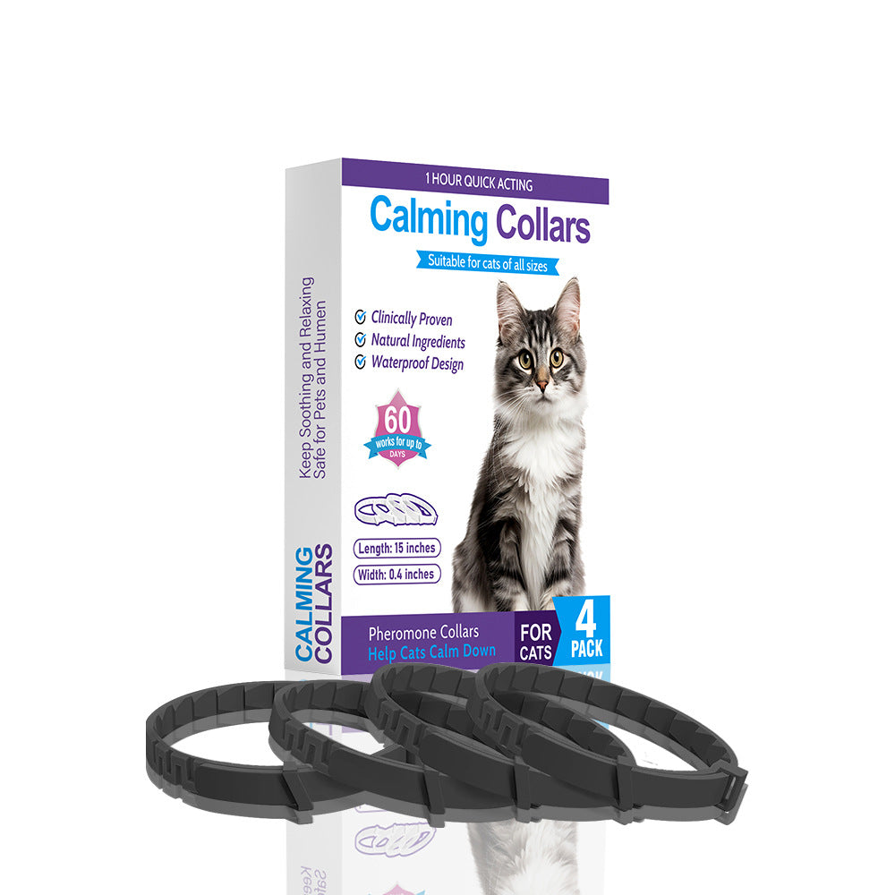 Black Calming Collars for Cats - Natural Anxiety Relief, Adjustable, 4 Pack