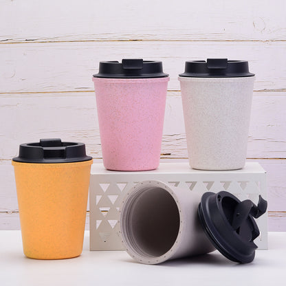 Black 350ml Wheat Straw Double-Layer Coffee Cup - Eco-Friendly and Lightweight