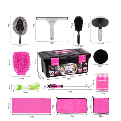 18-Piece Car Cleaning Kit – Pink Auto Detailing Set with Storage Toolbox