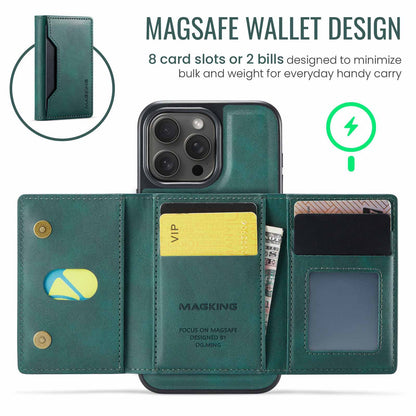 Green Premium MagSafe Wallet Case for iPhone 16 Pro Max - Detachable PU Leather Magnetic Card Holder