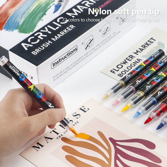 24 Colour Set Vibrant Cyan Acrylic Marker with Soft Brush Tip - 13.8 cm Professional Art Pen kids