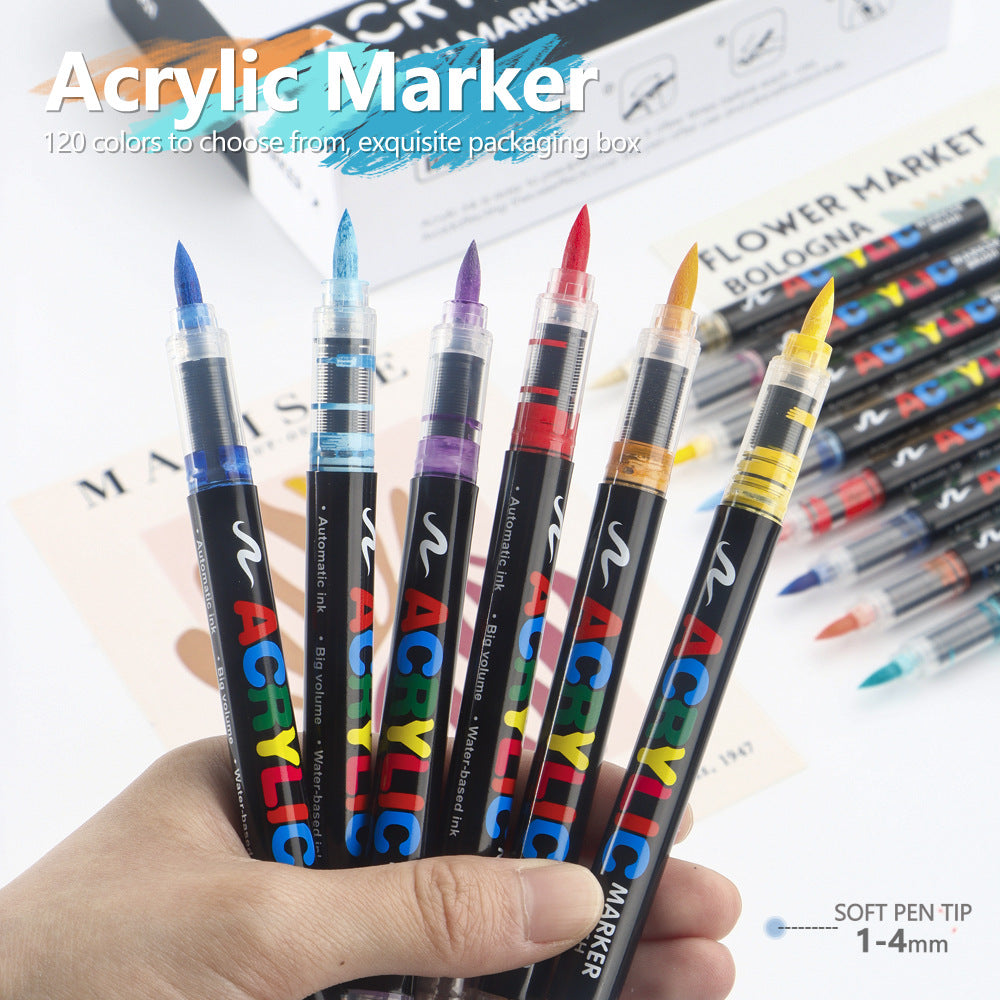 24 Colour Set Vibrant Cyan Acrylic Marker with Soft Brush Tip - 13.8 cm Professional Art Pen kids